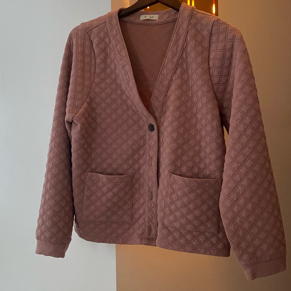 Madewell (Re)sourced Quilted Crop Cardigan Sweatshirt / LARGE / FADED MAUVE